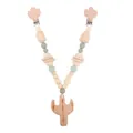 Beech wood and silicone cactus baby pacifier clip with teething beads and pendant - Cactus Stroller Hanging