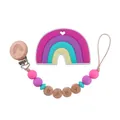 Rainbow silicone teether with colorful wooden bead pacifier clip featuring BABY engraving - Purple Jewelry Set