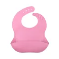 Soft pink waterproof silicone baby bib with adjustable neck strap and crumb catcher pocket - Taxus Red