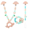 Kit dentition bébé en silicone et bois avec attache dinosaure menthe et perles de soins - Ensemble Zirconium Vert