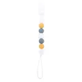 Baby pacifier clip with ginger, grey and white silicone beads and plastic clip - Turmeric