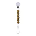 Baby pacifier clip with yellow and black plaid beads and a white safety plastic clasp - Yellow & Black Plaid