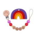 Rainbow silicone teether and pink beaded wooden pacifier clip set with Baby text - Red Zirconia Set
