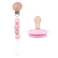 Pink silicone baby pacifier with beech wooden clip chain and pink geometric beads - Pink