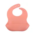Adjustable coral pink silicone baby bib with deep spill pocket and soft texture - Berry