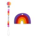 Colorful silicone rainbow teether with a personalized baby bead pacifier clip - Red
