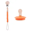Orange silicone baby pacifier set with matching wooden and silicone bead pacifier clip - Orange Set