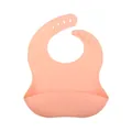 Waterproof soft silicone baby bib in peach pink with adjustable neck strap and crumb pocket - Milk Coffee