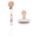 Baby pacifier set with beech wood clip and cream silicone octagonal beads strap - Off White