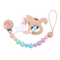 Set de dentición infantil con clip de unicornio en madera y cuentas de silicona - Juego de unicornio
