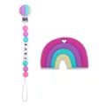 Silicone baby pacifier clip with alphabet beads and a colorful rainbow teething toy - Purple