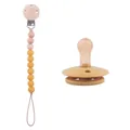 Yellow silicone pacifier set with beech wood clip and matching teething beads - Mustard Yellow Set