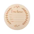 Carte étape de naissance en bois pour nouveau-né avec gravure I'm Here et motif feuilles - Style de Informations de Naissance (1#)