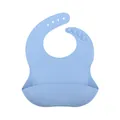 Adjustable light blue silicone baby bib with a wide waterproof food catcher pocket - Azure Blue