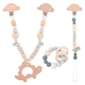 Baby silicone and wood dinosaur teething set with pacifier clips in grey and neutral tones - Grey Set