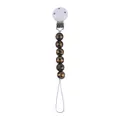 Infant pacifier clip with vintage black and gold plaid beads on a white cord - Gold Black Gingham