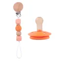 Silicone pacifier with wooden clip chain and crochet beads in warm orange tones - Orange