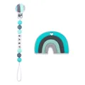 Silicone rainbow teether and beaded pacifier clip set in teal and grey colors - Gray