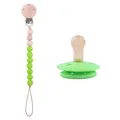 Ensemble tétine en silicone vert vif avec attache en hêtre et chaîne à perles assortie - Ensemble Vert Herbe
