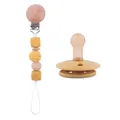 Ginger yellow silicone pacifier set with beech wood clip and crochet bead holder strap - Turmeric