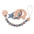 Mordedor de madera de haya elefante con clip de silicona para chupete azul y gris - Juego de Elefante
