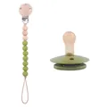 Attache-tétine en bois de hêtre et silicone vert avocat avec sucette assortie - Ensemble Vert Avocat