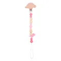 Pink dinosaur silicone teething clip with wooden stegosaurus clasp and colorful beads - Pink Pacifier Clip