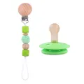 Green silicone baby pacifier set with beech wood clip and matching beaded leash - Grass Green