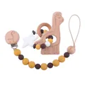 Set de dentición para bebé con jirafa de haya y sujetachupetes de silicona color mostaza - Juego de Jirafas