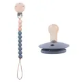 Set de sucette en silicone gris avec attache en hêtre et perles de dentition - Ensemble gris foncé