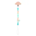 Silicone dinosaur pacifier clip with mint green beads and a wooden clip for infants - Green Pacifier Chain