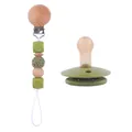 Baby pacifier chain set with beech wood clip and green silicone beads in forest green - Avocado Green