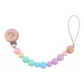 Attache-tétine pour bébé avec clip en bois licorne et perles en silicone pastel - Attache Tétine Licorne