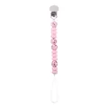 Pink and terrazzo silicone bead pacifier clip with silver metal clasp and white cord loop - Pink Terrazzo Style / Pink