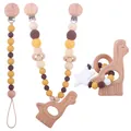 Attache-tétine bébé girafe en bois de hêtre et perles de silicone jaune moutarde - Ensemble de Girafes