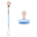 Attache-tétine pour bébé avec perles en silicone bleu clair et bois de hêtre naturel - Ensemble Bleu Gris