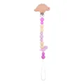 Silicone dinosaur pacifier clip with wood dinosaur holder and pink beads chain - Purple Pacifier Clip