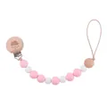 Attache-tétine en perles de silicone rose et blanc avec clip en hêtre motif nuage - Attache Tétine Nuage