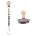 Set tétine bébé et attache en bois de hêtre avec perles en silicone taupe pour nouveau-nés - Ensemble Taupe Foncé