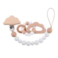 Cloud-shaped beech wood pacifier clip and silicone teething ring set for babies - Cloud Style
