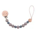 Attache-tétine en bois de hêtre éléphant avec perles en silicone bleu et gris pour bébé - Attache-Tétine Éléphant
