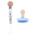 Light blue silicone pacifier and matching wooden bead clip chain set for infants - Light Blue