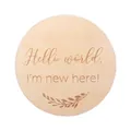 Targa ricordo rotonda in legno fatta a mano con incisione Hello World e decori - Sono nuovo qui (6#)