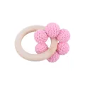 Baby beech wood teething bracelet with handmade pink crochet floral beads - Pink