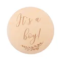 Runde hölzerne Baby-Meilensteinkarte mit It's a boy Schriftzug und Blattmustern - It's a boy Stil (5#)