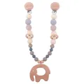 Set attache-tétine avec pendentif éléphant en hêtre et perles silicone morandi - Attache Poussette Éléphant