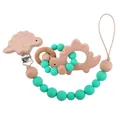 Mint green silicone beads and beech wood dinosaur pacifier clip with teething toy set - Dinosaur Style