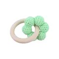 Infant teething bracelet with natural wood ring and light green crochet beads - Green