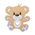 Brown cartoon bear baby teether with heart-shaped grip and silicone massage texture - Yellow