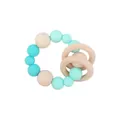 Silicone and wood teething rattle with mint green beads and interlocking natural rings - Green Teether